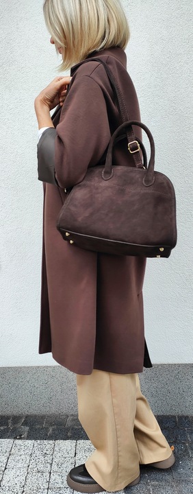 Torebka zamsz kuferek skóra naturalna brązowa czekoladowa espersso