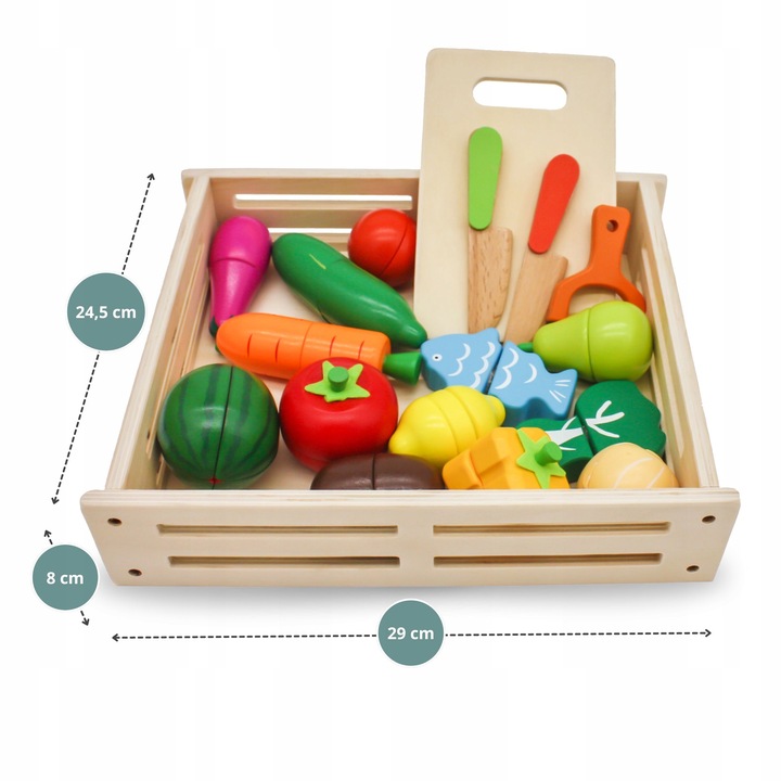 Drewniane Owoce i Warzywa Do Krojenia Zestaw XXL ze Skrzynką 17 elementów