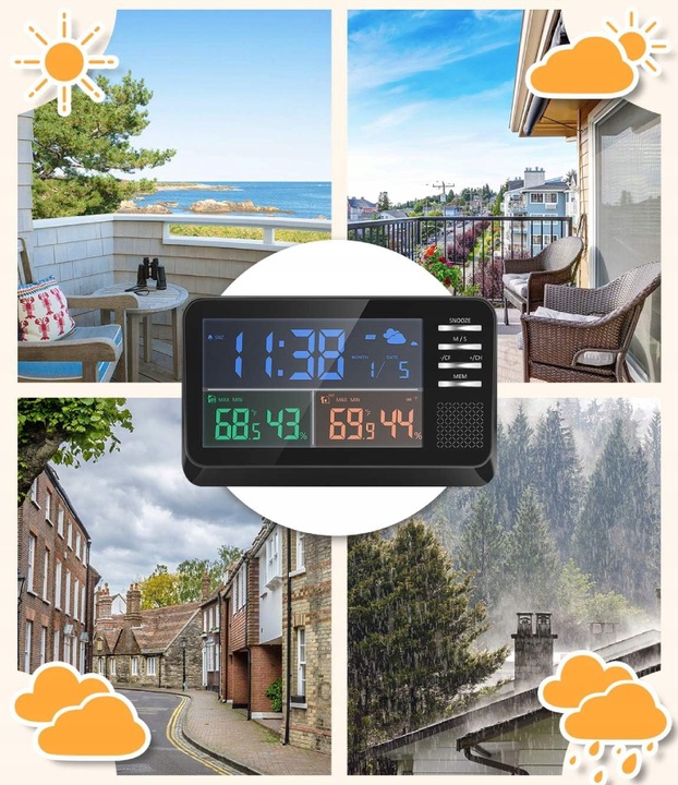 Bezprzewodowa Stacja Pogodowa Zegar Termometr Data