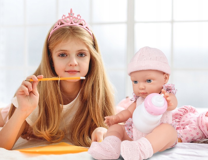 LALKA BOBAS NIEMOWLAK ŚLICZNA RÓŻOWE UBRANKO BUTELKA AKCESORIA DLA DZIECI