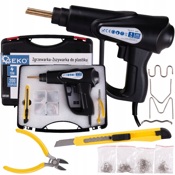 GEKO ZGRZEWARKA-ZSZYWARKA DO PLASTIKU 70W 200 ZSZYWEK WALIZKA +OSP G81281