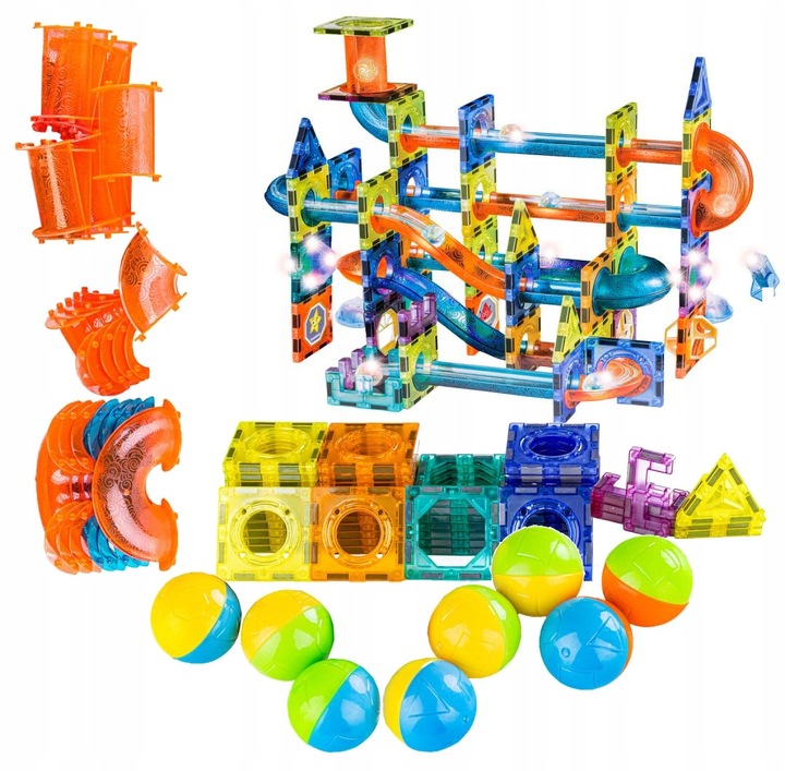 Klocki Magnetyczne Świecące Tor Kulkowy 110 Elementów Kulodrom