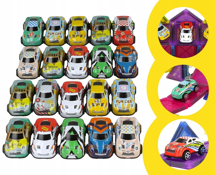 DUŻE Klocki Magnetyczne 3D Konstrukcyjne 20 Autek Zjeżdżalnia 68el Edukacja