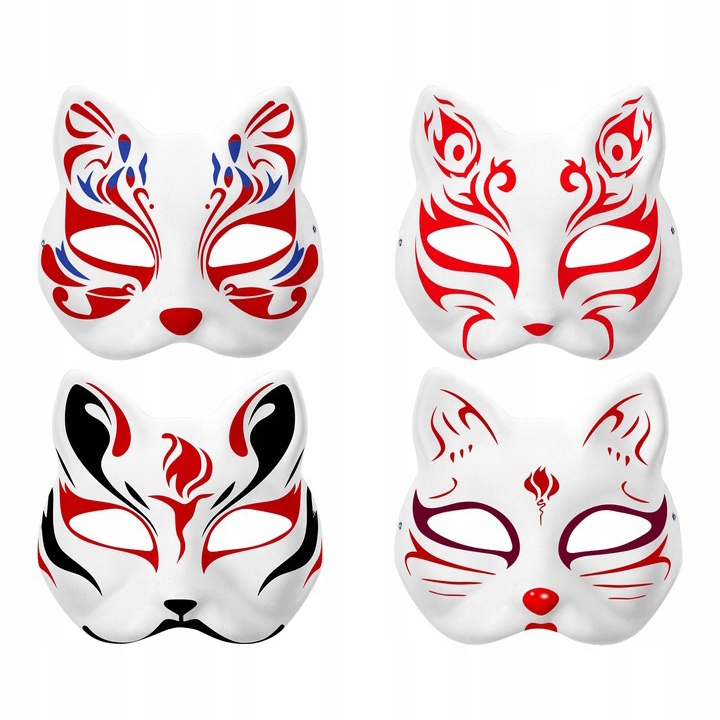 10× DIY PUSTE, RĘCZNIE MALOWANE MASKI MASKA KOT + 2× PĘDZLE + 12× FARBA