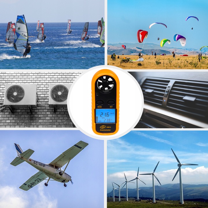 Anemometr Wiatromierz Miernik Prędkości Wiatru i Pomiar Temperatury LCD