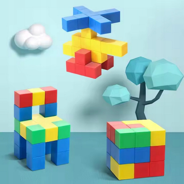 Klocki magnetyczne edukacyjne KOSTKI SZEŚCIANY Zestaw 64 el. magnesy