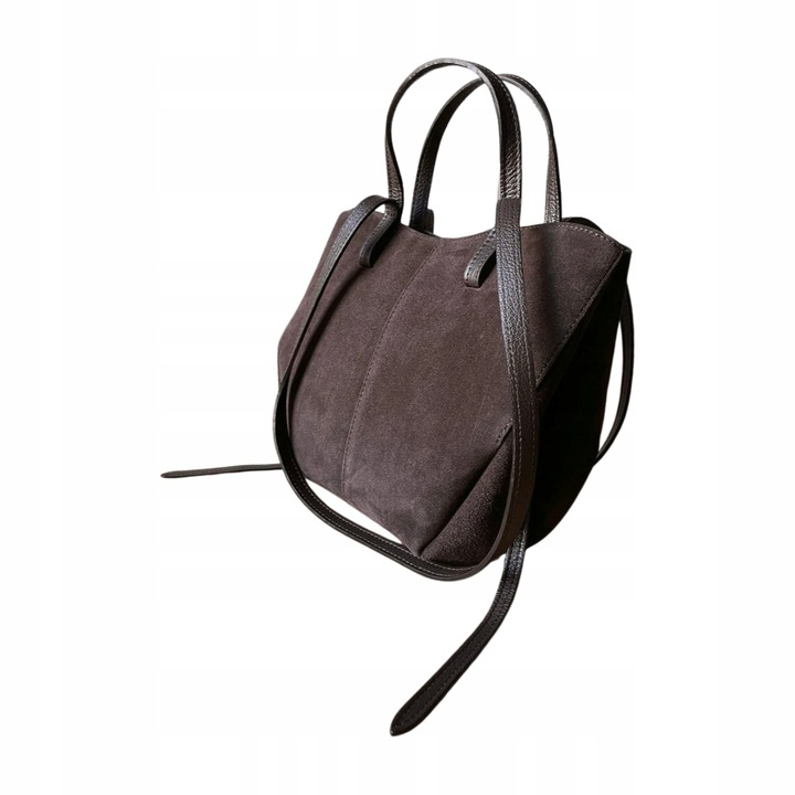 Czekoladowa zamszowa torebka brązowa shopper ZAMSZ NATURALNY łódka