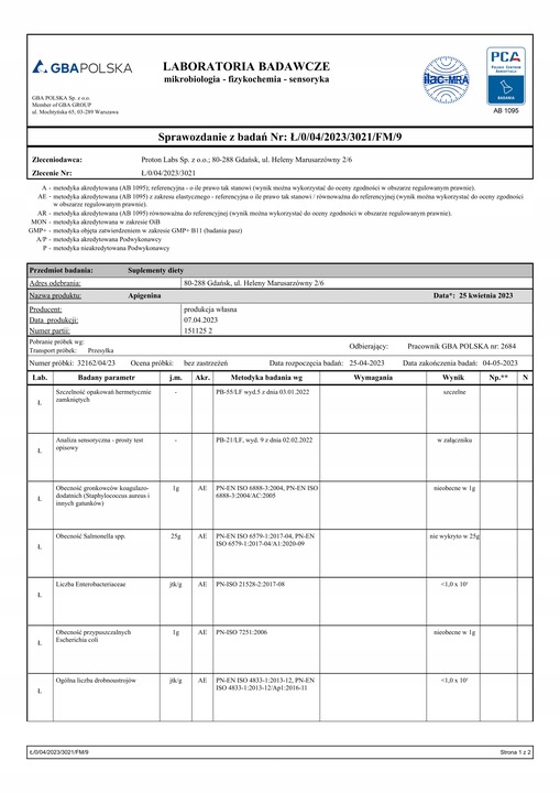 PROTON LABS Apigenina 15g CZYSTY PROSZEK Apigenin 98-99% PURE