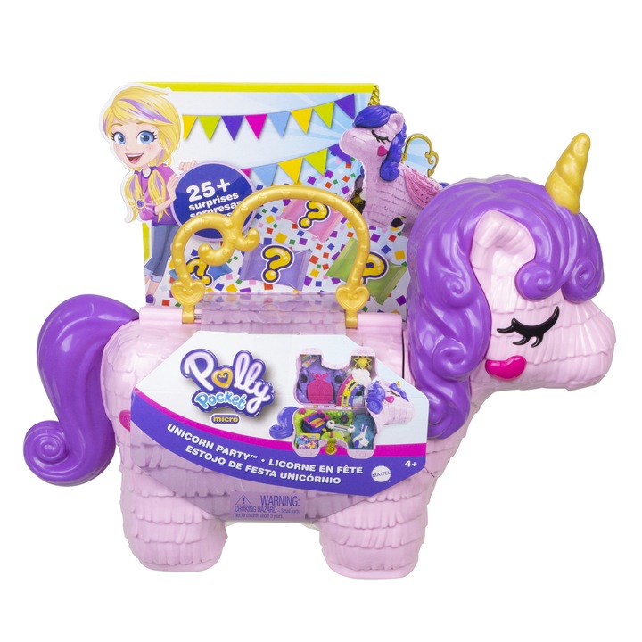 POLLY POCKET JEDNOROŻEC WALIZKA PINIATA UNICORN PARTY ZESTAW FIGURKI GVL88