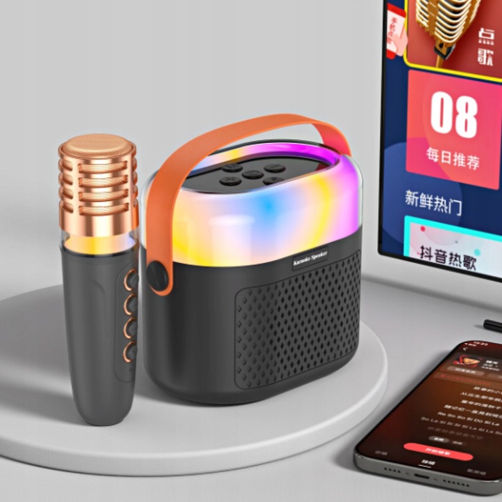 MINI GŁOŚNIK BLUETOOTH 2 MIKROFONY DLA DZIECI ZESTAW DO KARAOKE RGB LED
