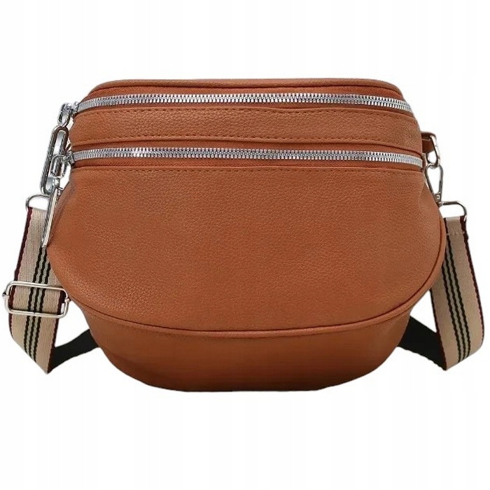 Torebka Damska Nerka BRĄZOWA Pojemna na Ramię Pasek Parciany Srebrny Zamek