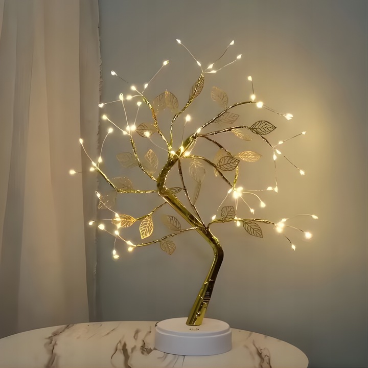 DRZEWKO LAMPKA BONSAI LED 50 CM ZŁOTE LISTKI LIŚCIE CHOINKA ŚWIECĄCE USB