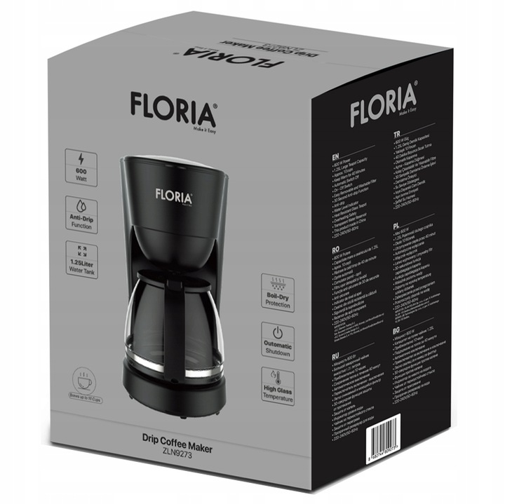 EKSPRES PRZELEWOWY 12 FILIŻANEK 1,25L CZARNY 600W