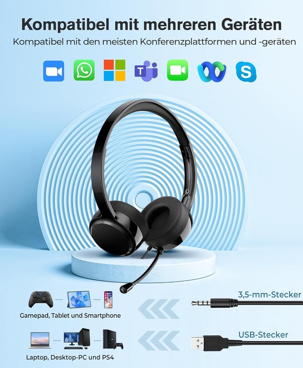 Słuchawki z Microfonem USB/3.5 mm