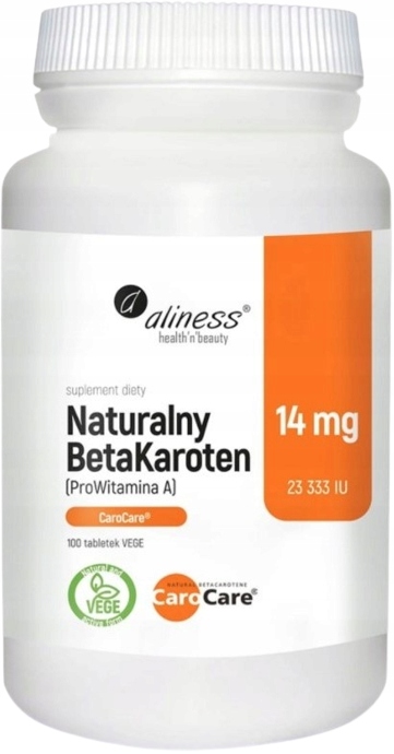 Naturalny Beta Karoten Aliness Pro Witamina 100tab Pigmentacja skóry Wzrok