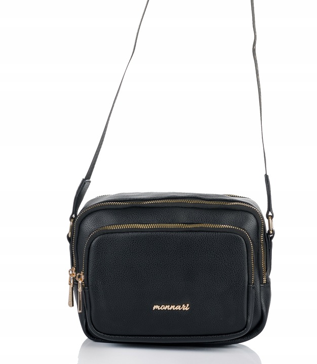 MONNARI Torebka na ramię LISTONOSZKA Pojemna DWUKOMOROWA PASEK LOGO PREMIUM