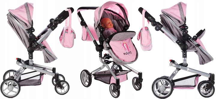 WÓZEK DLA LALEK GŁĘBOKI SPACERÓWKA TORBA GONDOLA SKŁADANY REGULACJA RĄCZKI