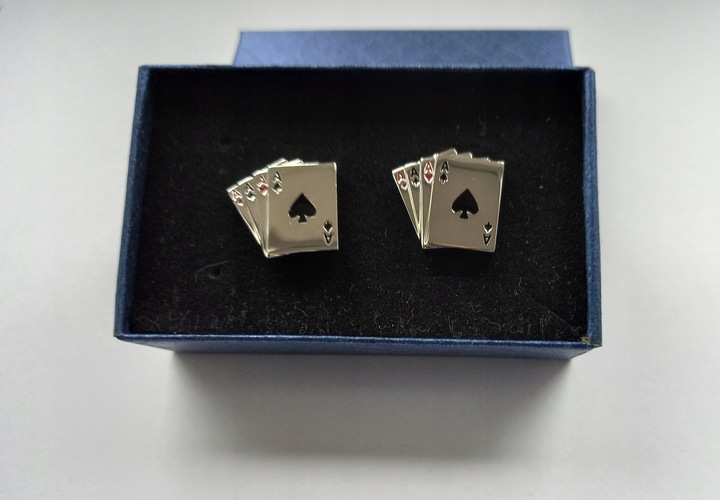 Srebrne spinki do mankietów koszul EXC Karty do Gry Cztery Asy