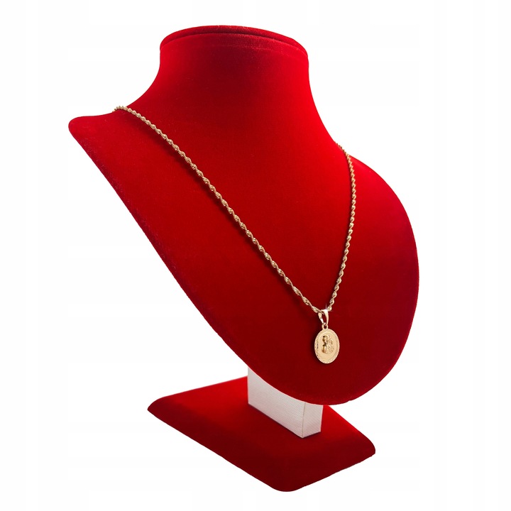 ZŁOTY ŁAŃCUSZEK NA KOMUNIĘ, CHRZEST, BIERZMOWANIE 18K MATKA BOSKA + GRAWER