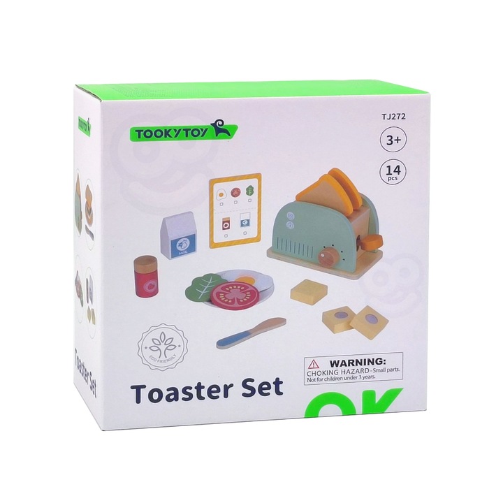 TOSTER DREWNIANY PASTELOWY ZESTAW ŚNIADANIOWY TOOKY TOY