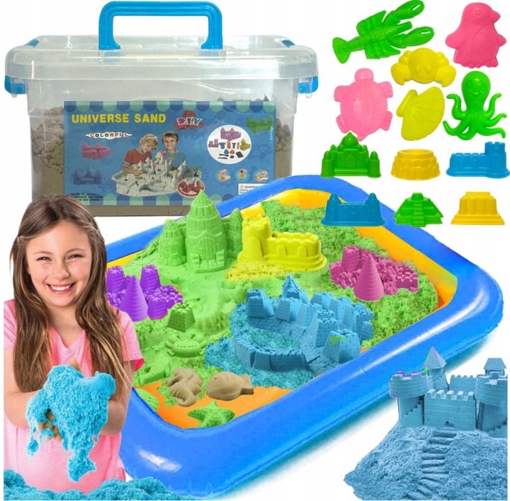 ZESTAW PIASEK KINETYCZNY 2kg + BASEN PIASKOWNICA FOREMKI SZPATUŁKI WALIZKA