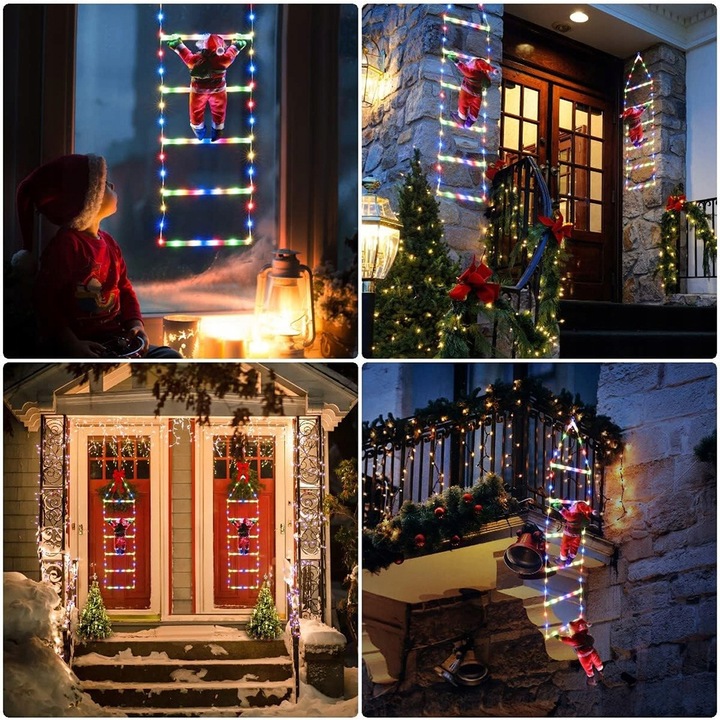 ŚWIĄTECZNE LAMPKI LED DRABINKA ŚWIĘTEGO MIKOŁAJA 8 TRYBÓW 75 CM PILOT USB