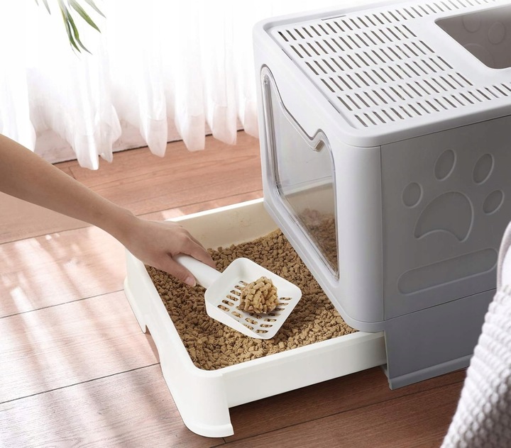 Duża Kuweta dla KOTA Zamknięta Kryta Zamykana z Szufladą z Łopatką XXL