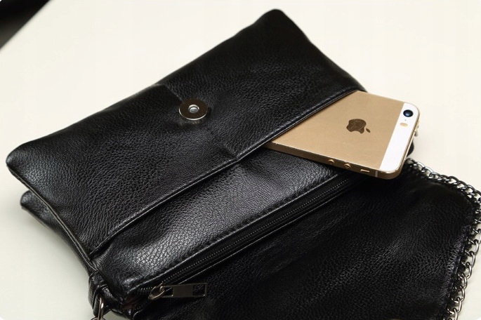 Torebka Damska CZARNA Kopertówka Łańcuch na Ramię Pasek EKO Skóra Krokodyla