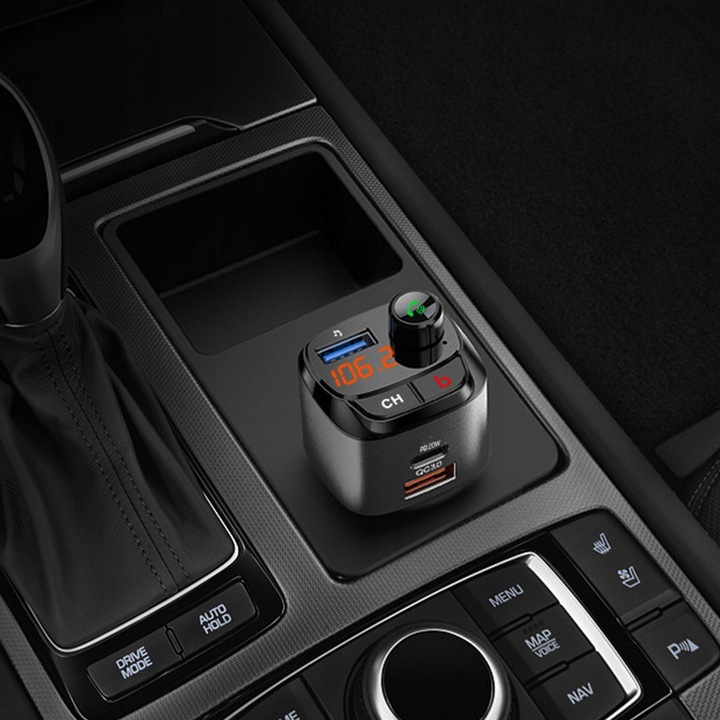 NAJMOCNIEJSZY Transmiter bluetooth FM samochodowy ładowarka 36W QC3.0 USB-C