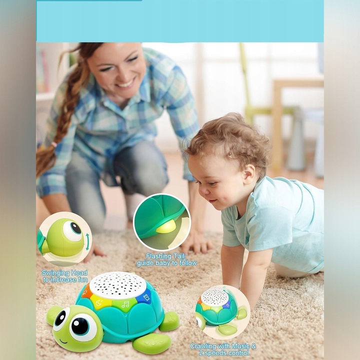 UCIEKAJĄCY PEŁZAJĄCY żółw INTERAKTYWNA ZABAWKA CHODZĄCY MUZYKA i projekcją
