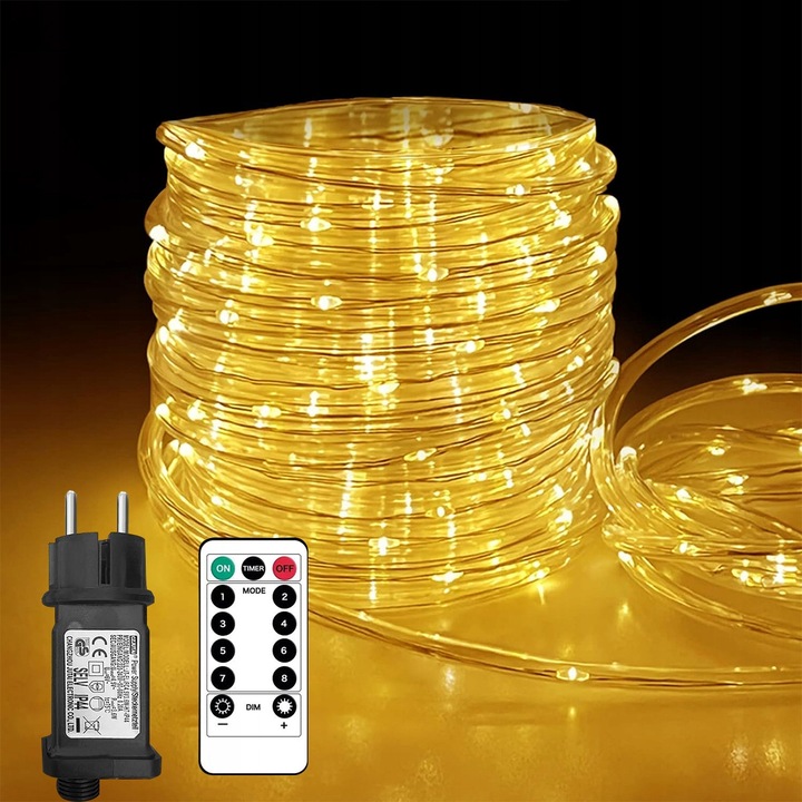 WĄŻ LED ŚWIETLNY 10 METRÓW 100 LED CIEPŁA BARWA TIMER