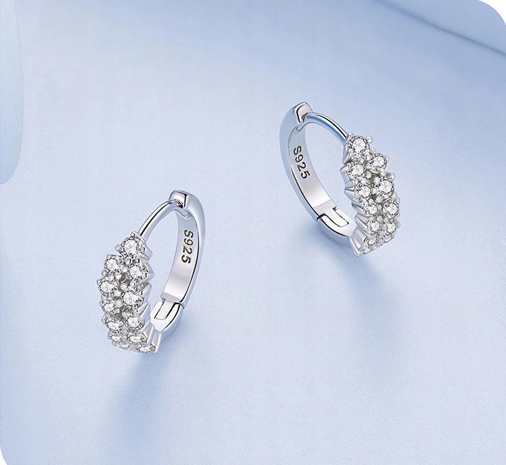 Kolczyki Srebrne PRÓBA 925 KOŁA SREBRO KÓŁKA Rodowane Dwa rzędy Kryształów