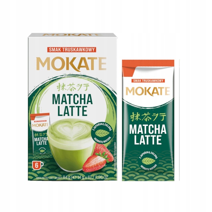 Matcha Latte Truskawkowa Japońska Zielona Herbata Instant 5 szt. MOKATE