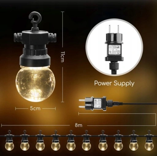GIRLANDA LAMPKI SIECIOWE SZNUR 8M 10Żar na TARAS L