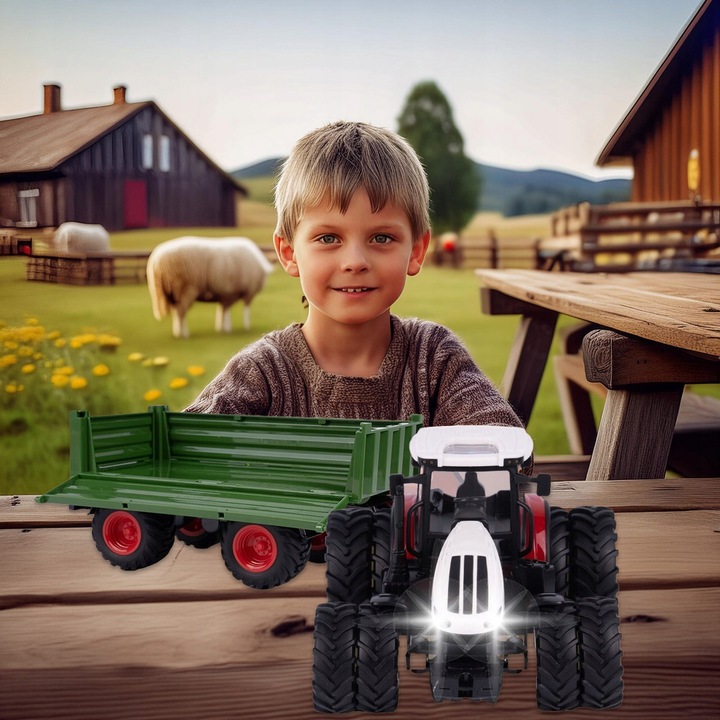 TRAKTOR ZDALNIE STEROWANY DUŻY Z PRZYCZEPĄ RC CIĄGNIK 42cm ładowanie USB