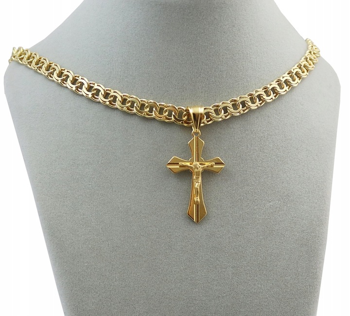 ZŁOTY PEŁNY ŁAŃCUSZEK MĘSKI GARIBALDI Z KRZYŻYKIEM PR 925 585 GRAWER GRATIS