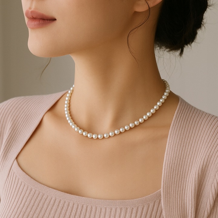 Naszyjnik kolia choker elegancki klasyczny białe perły perełki łańcuszek