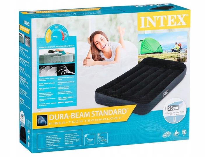 HQ Materac 1-osobowy Dmuchany Welurowy Turystyczny Łóżko 191x99x25cm Intex