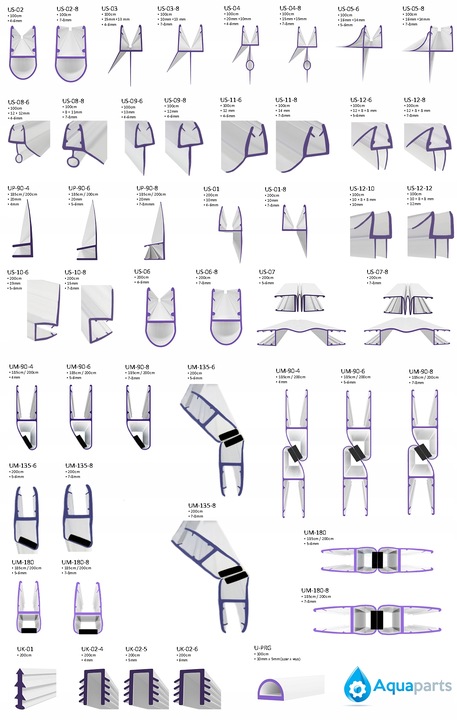 2x USZCZELKA DO KABINY PRYSZNICOWEJ MAGNETYCZNA 45° 90° SZYBA 5 6MM 185CM