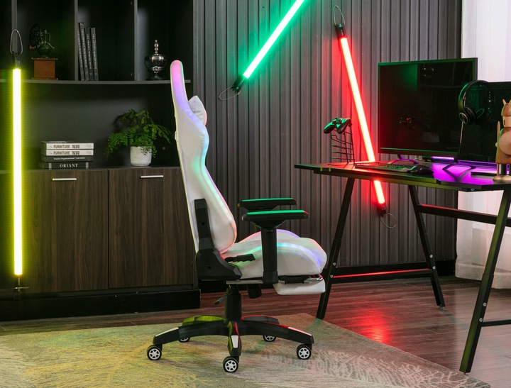 FOTEL GAMINGOWY BIUROWY WYGODNY KRZESŁO GRACZA OBROTOWY +RGB LED I PODNÓŻEK