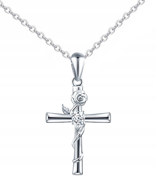 Srebrny łańcuszek krzyżyk krzyż naszyjnik komunia na komunię 925