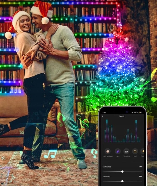 LAMPKI CHOINKOWE INTELIGENTNE 200 LED USB APP BLUETOOTH SMART PILOT