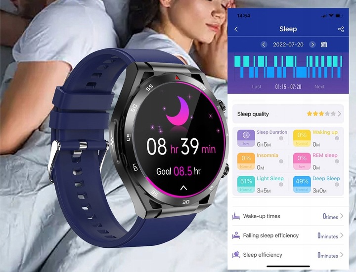 SMARTWATCH ZEGAREK TEMPERATURA CIAŁA POMIAR CUKRU GLUKOZA 3 PASKI HRV EKG