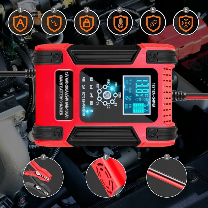 Prostownik SAMOCHODOWY AUTOMATYCZNY Z FUNKCJĄ NAPRAWY AKUMULATORÓW 12V 24V