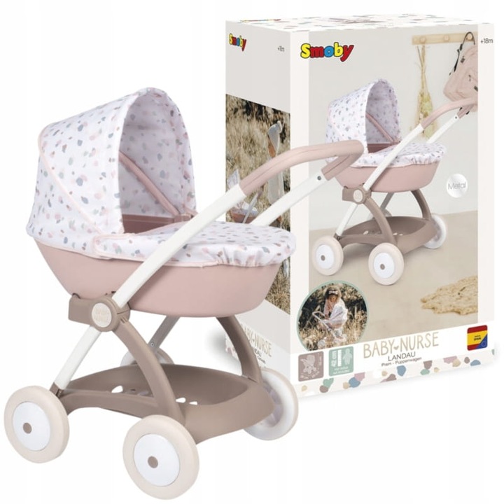 SMOBY BABY NURSE GŁĘBOKI WÓZEK DLA LALEK Z DASZKIEM GONDOLA REALISTYCZNY