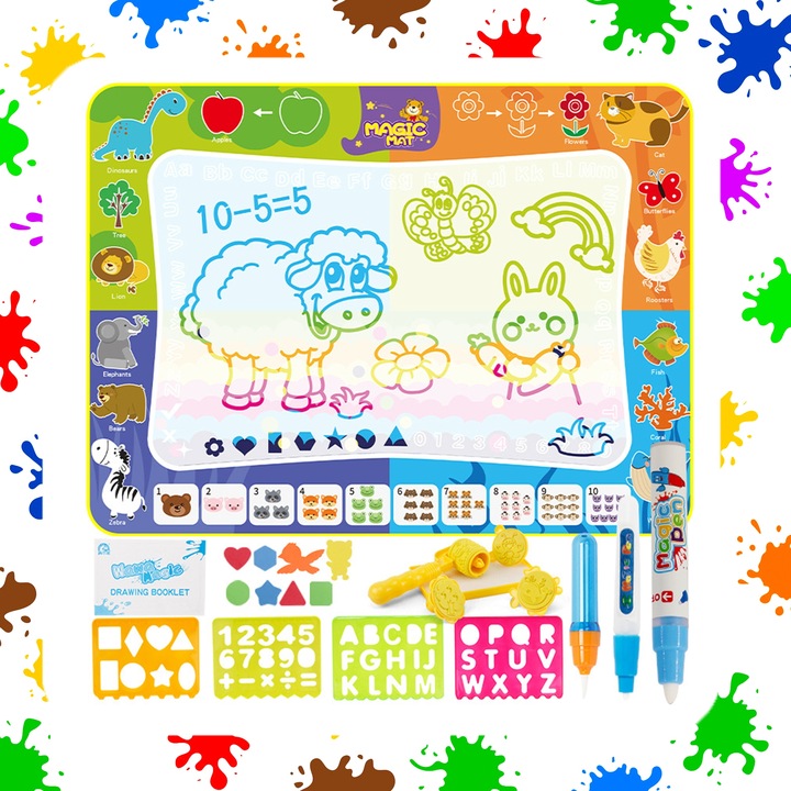 MATA WODNA DO MALOWANIA RYSOWANIA 120x90 Pieczątki Formy Pisaki ZESTAW XXL