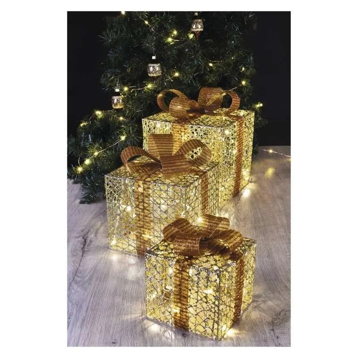 Prezent LED Świąteczny Świecący Pudełko Prezentowe Podświetlany Złoty Duży