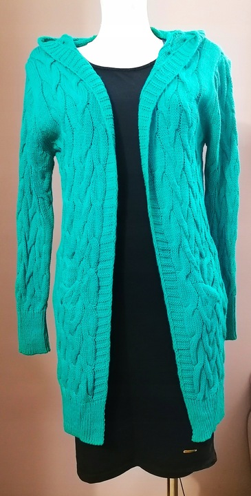 Kardigan warkocz kaptur kieszenie r.uni ZIELONY