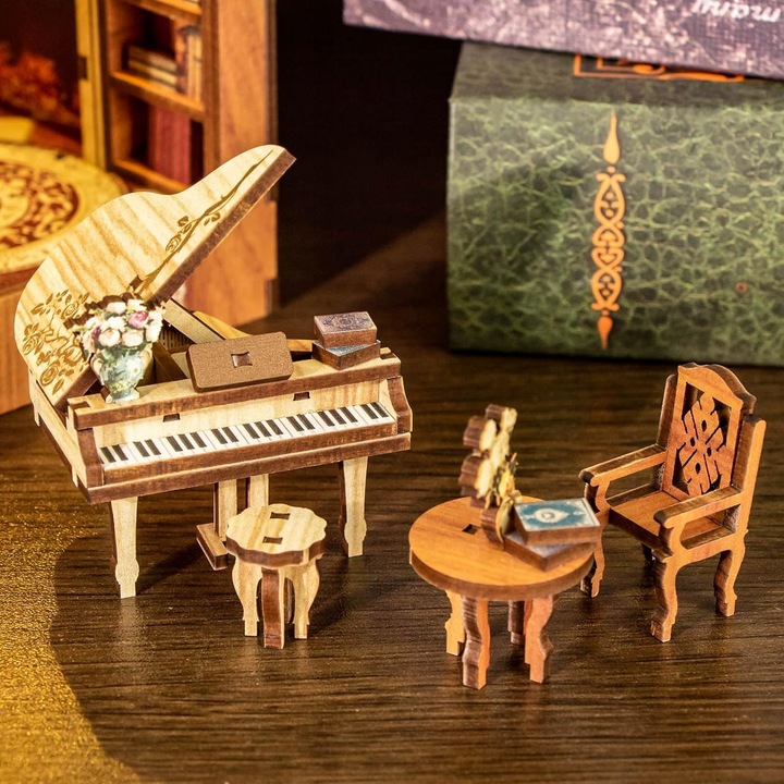 PUZZLE 3D PODPÓRKA DO KSIĄŻEK LED DIY MINIATUROWY DOMEK DREWNIANY BV02-003