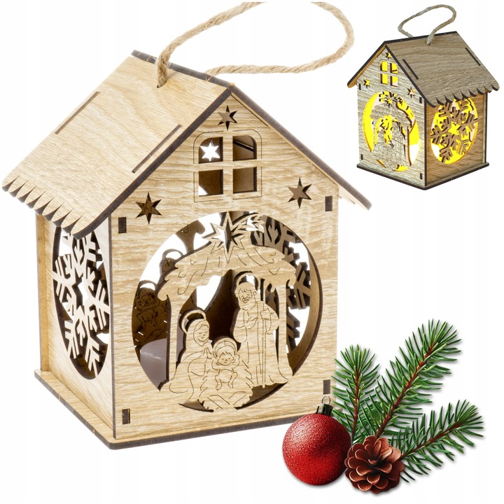 Lampion drewniany adwentowy świąteczny latarenka na roraty dla dzieci LED
